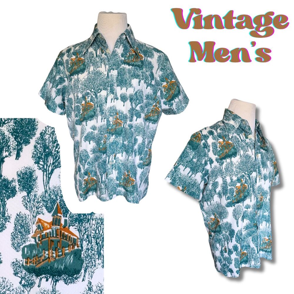 Vintage 70s Groovy Novelty Dagger Collar Summer Shirt Hipster Alt Mod StreetWear